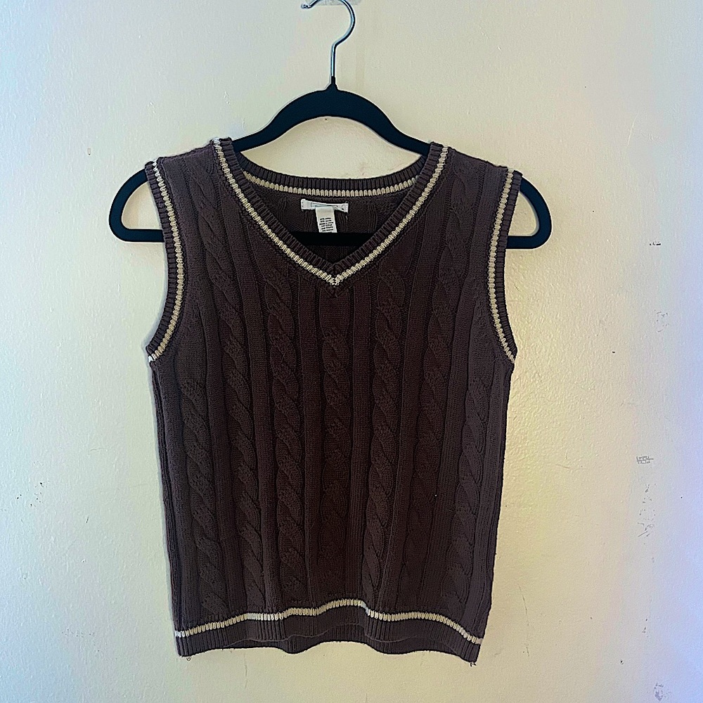 Brown V neck sleeveless vest